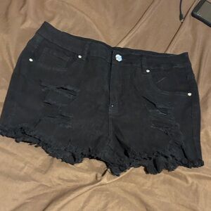 Black Distressed Denim Shorts